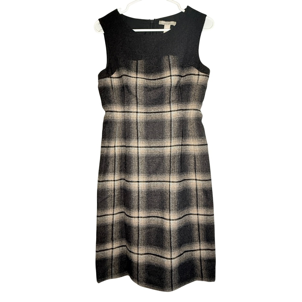 Banana Republic Wool Blend Plaid Sheath Dress Size 4 Gray Black Career